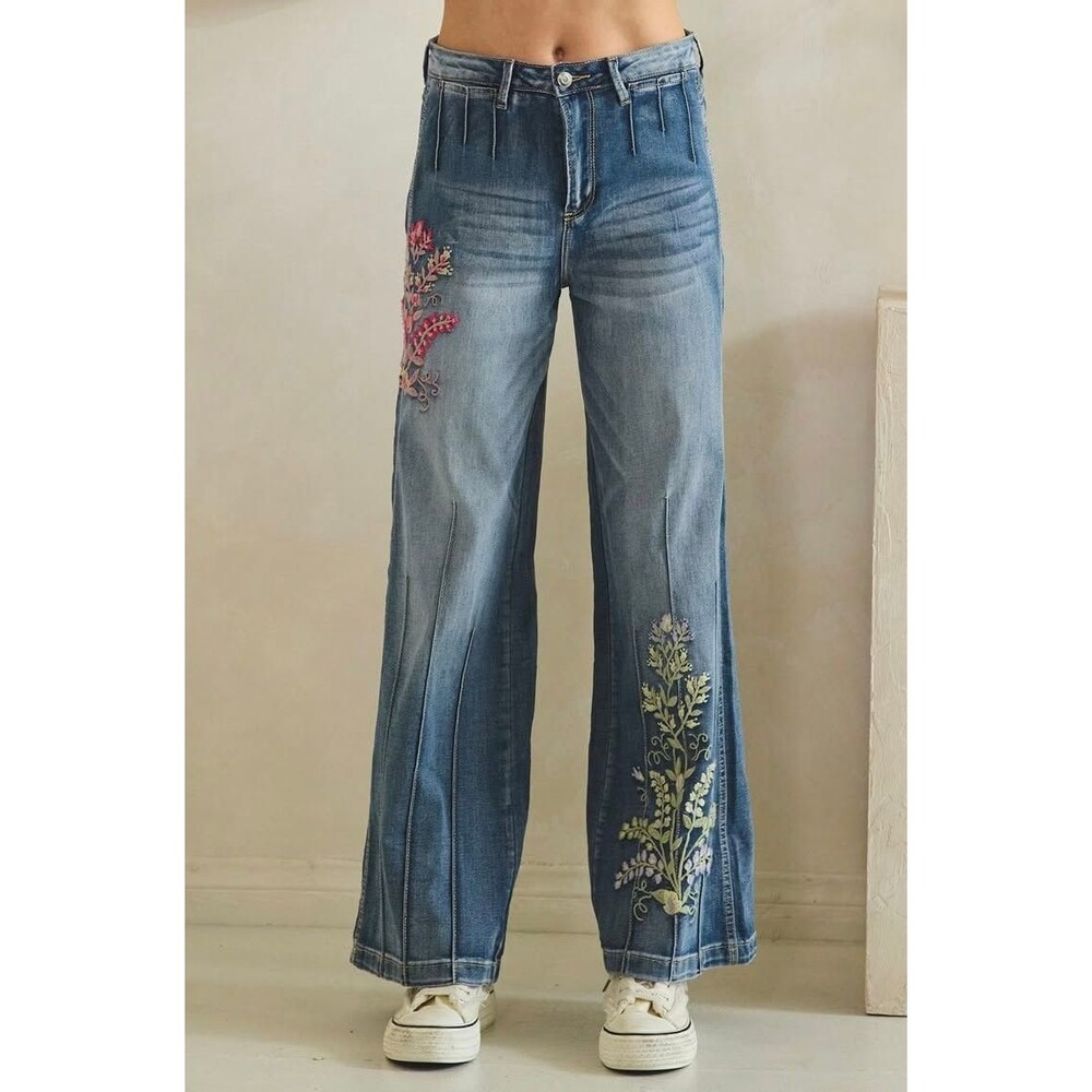 Oli & Hali NWT Floral Embroidered Relaxed Fit Jeans Boho Denim Pants XL